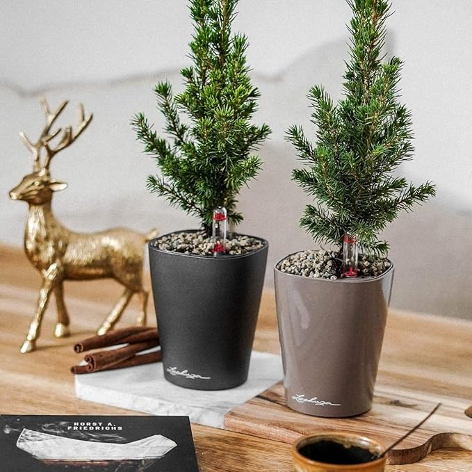 Lechuza MINI-DELTINI Charcoal Metallic, Self-Watering Small Indoor Planter, H5.1 L3.9 W3.9 in
