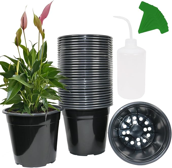 32-Pack 1.5 Gallon Nursery Pots, Thickened Soft Seed Starting Container for Indoor Outdoor Plants,Seedlings, Vegetables, Succulents and Cuttings (Black)