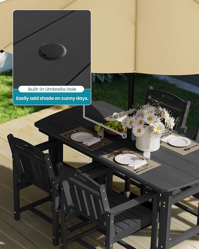 Ciokea Outdoor Patio Dining Chair, HDPE Porch Chairs for Dining Table, All-Weather Durable Outdoor Furniture for Backyard, Garden, Lawn & Poolside, Black