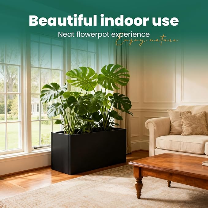 Galvanized Steel Metal Planter Rectangular Indoor 32" L x 16" W x 16" H Black Planter Box Large Outdoor Planters Steel Commercial Residential for Patio, Garden