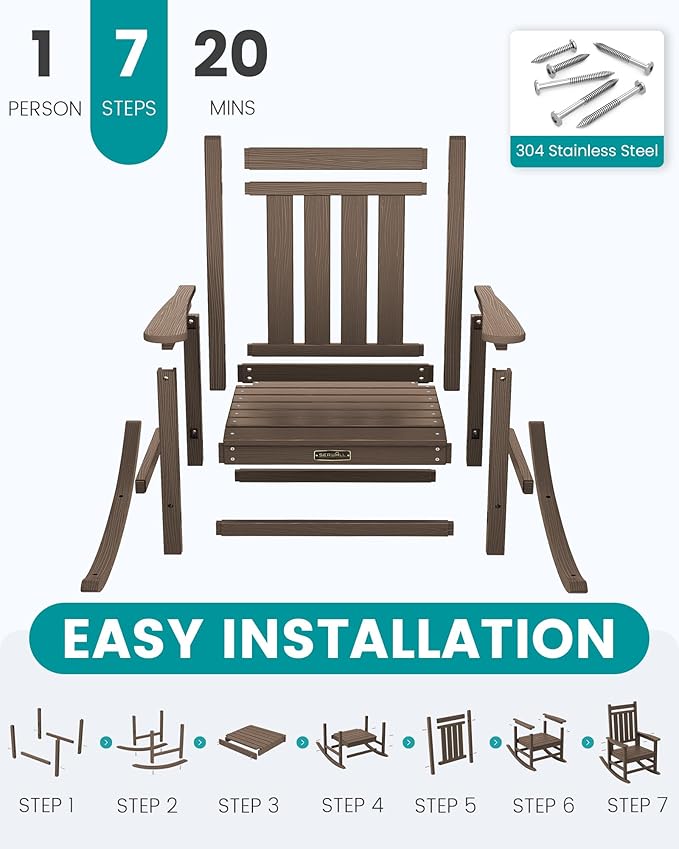 SERWALL Oversized Outdoor Rocking Chair Set of 4, HDPE Rocker for Adults, Patio Rocking Chairs for Porch, Coffee