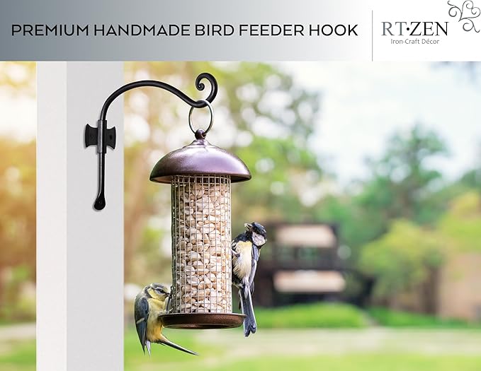 RTZEN Plant Hangers Indoor or Outdoor - Wrought Iron Metal Hanger Indoor Hook - Heavy Duty Wall Bracket Hooks for Hanging Plants Baskets Lanterns Wind Chimes - 2 Pack (Black Axe-Shape Hooks)