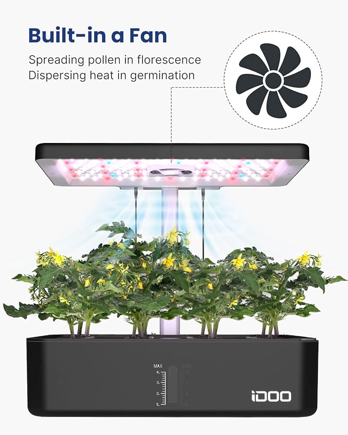 iDOO Hydroponics Growing System Kit 12Pods, Indoor Herb Garden System, with LED Grow Light, Built-in Fan, Auto-Timer, Adjustable Height Up to 11.3", for Home School, for Women Mom, for Christmas Gifts