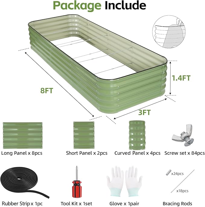 GoCampDriect 6IN1 Raised Garden Bed - 8x3x1.4ft Galvanized Raised Garden Boxes Outdoor Corrosion Resistant | Variable Shape 9x2x1.4ft Metal Raised Garden Beds for Planting Vegetable, Fruits, Flower