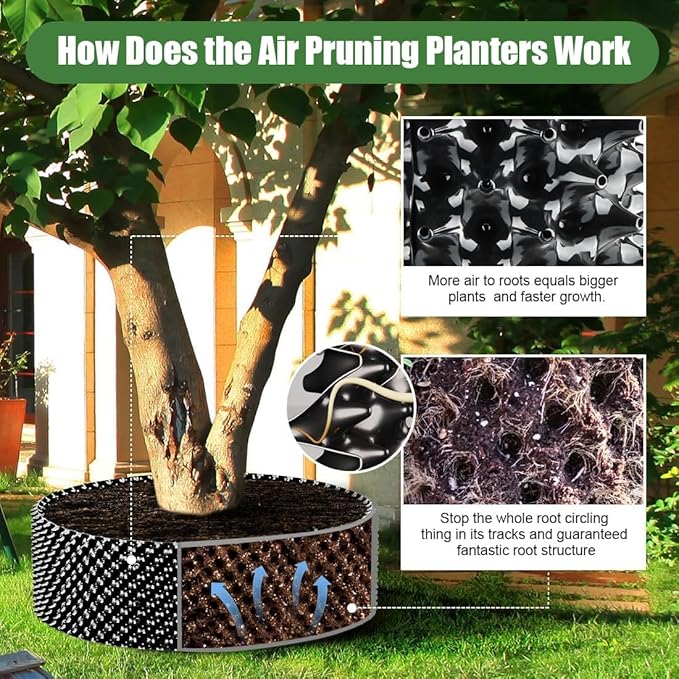 Air Pruning Containers, 40 Gallon Air Pruning Planters, Sturdy Plastic Roots Control Planter Container for Tree Grow Outdoor, Garden Self-Planting Planters, Size 24"x24", Black, 4P