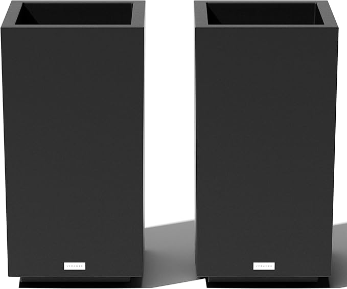 Veradek Block Series Pedestal Planter - Tall Planter for Indoor or Outdoor Front Porch | All-Weather Use with Removable Insert Bucket | Modern Décor for Flowers, Tall Trees, Faux Plants