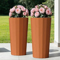 23.6" Tall Outdoor Planters Set of 2, Large Planters for Outdoor Plants for Porch Decor with Drainage Hole, Wide Stripe Design Porch Flower Pots for Indoor Pot Patio/Garden, Terracotta
