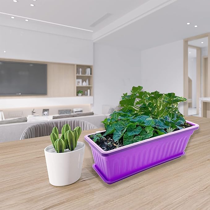 4 Packs 17 Inch Rectangular Window Flower Box Planter with Tray for Balcony, Windowsill, Garden