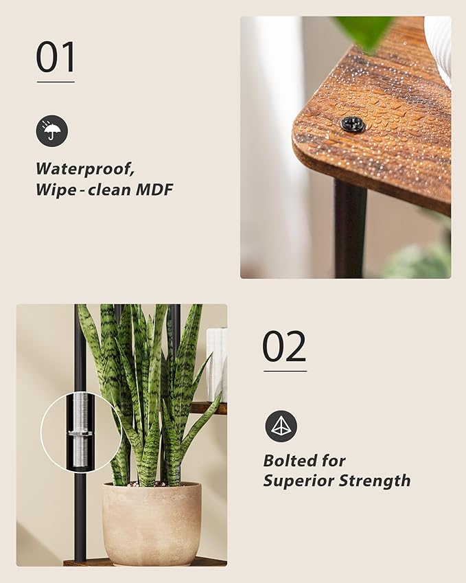 Corner Plant Stand Indoor 6 Tiered Plant Shelf for Multiple Plants Tall Plant Stand Shelf Wood Plant Stands Metal Shelving for Living Room Bedroom Balcony Brown Oak