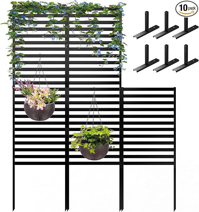 46.4" H X 47.3" W Metal Privacy Screen Outdoor - 10 Panels Freestanding Privacy Fence Panels with Stakes - Decorative Garden Air Conditioner Trash Can Pool Equipment for Backyard Patio