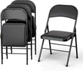 4 Pack Leather Chair | Foldable & Stackable | 350 lbs Capacity Steel Frame Seats for Indoor or Outdoor | Commercial Use Events Wedding Party Events Bulk Picnic Kitchen Dining - Black