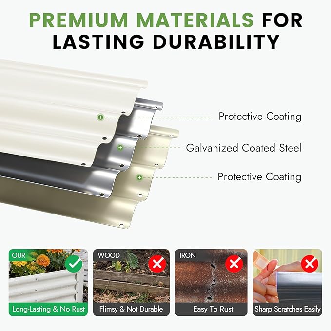 INNO STAGE 2Pcs Galvanized Raised Garden Bed Kit, 4x2x1FT Metal Raised Garden Beds for Vegetables, Rust-Resistant & Easy Assembly, Outdoor Raised Beds for Gardening, Flowers, Herbs (White)