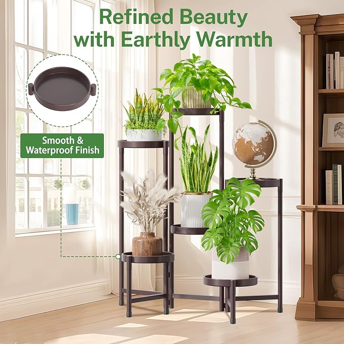 iDavosic.ly Plant Stand Indoor Outdoor, 6 Tier Corner Metal Flower Display Holder Shelf, Easy Assembly Folding Tall Orchid Rack for Patio Balcony Porch Garden Living Room House, Violet Bronze