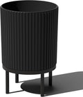 Veradek Demi Series Round Planter w/ Stand for Porch/Patio | Durable Plastic-Concrete & Wooden Stand | Modern Décor for Tall Plants, Flowers