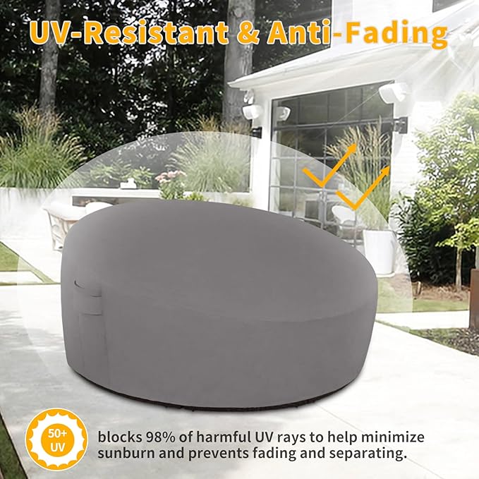 Easy-Going Heavy Duty 600D Outdoor Daybed Cover 88 Inch UV Resistant Patio Round Sofa Cover Waterproof Outdoor Canopy Daybed Sofa Cover with Air Vent 88" Dia x 35"/18" H, Grey