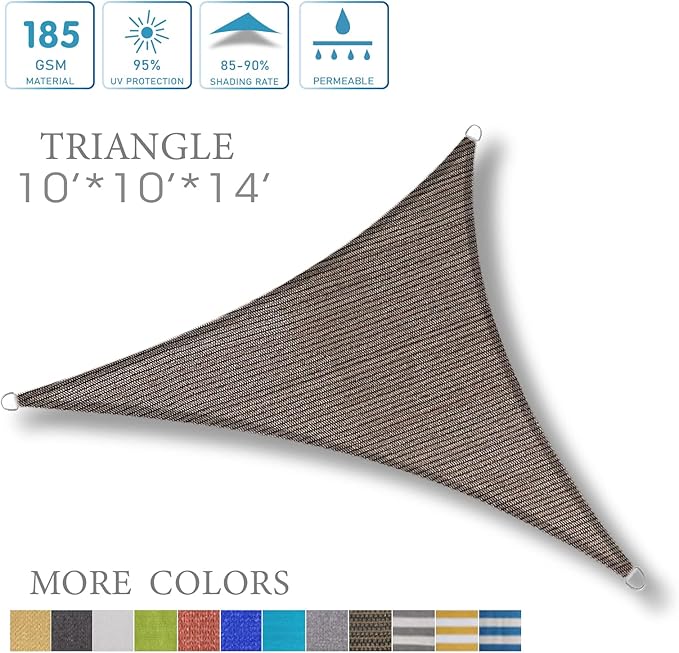 LOVE STORY 10' x 10' x 14' Right Triangle Brown Sun Shade Sail Canopy UV Block Cover for Outdoor Patio Garden Backyard