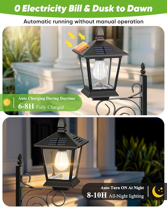 Outdoor Flower Pots 2 in 1, Solar Lamp Post with Planter, Metal Pole, Wall Mount/Standing Solar Planter Lights IP65 Waterproof, Decorative Lamp for Garden, Patio, Porch, 1-Pack (Flowers not Included)