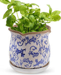 Ceramic-Planters-for-Indoor-Plants with Saucer, 6 inch Vintage Ice Crackle Glaze Plant Pots with Drainage Holes, Decorative Flower Pots for Outdoor Garden Home Decor, Tuscan Pot for Plant