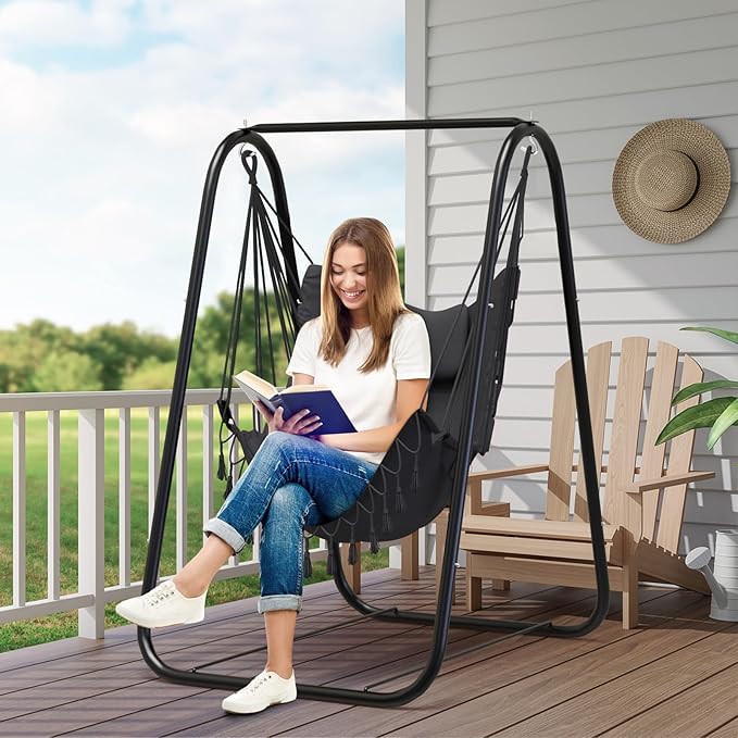 G TALECO GEAR Hammock Chair with Stand,Heavy-Duty and Rustproof Hanging Chair with Stand,Hammock Swing Chair Stand,for Indoor Outdoor Patio Yard Garden Porch (Blue)