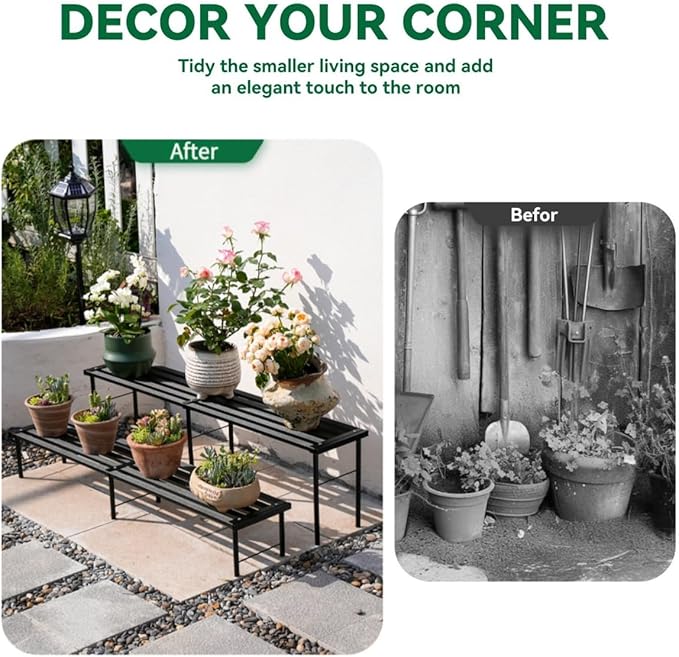 Metal Plant Stand, Rust-proof Aluminum Flower Pot Stand, Heavy Duty Planter Display Shelving for Patio Balcony Garden Living Room Decorative (Black, 35.4 Inch)