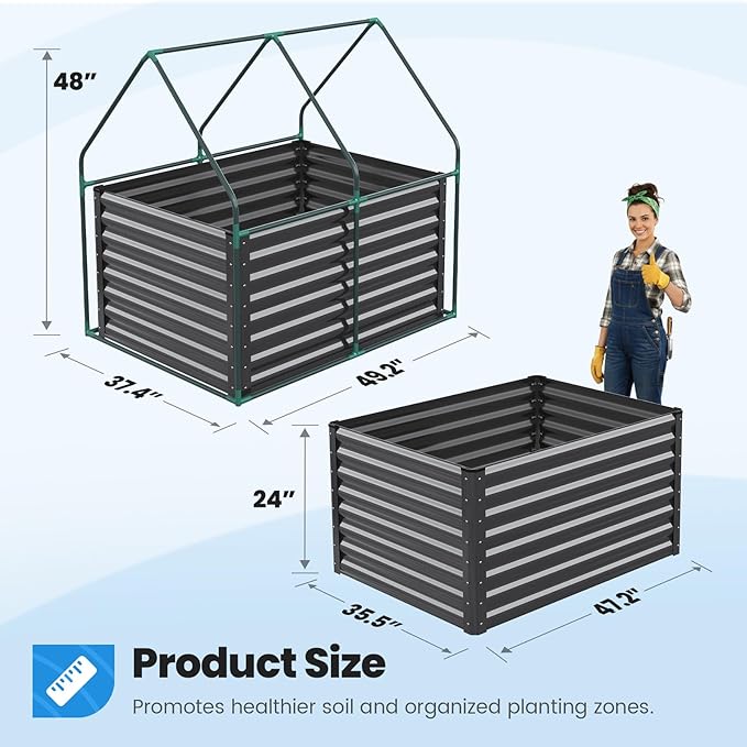 Quictent 4x3x2ft Galvanized Raised Garden Bed with Cover Metal Planter Box Kit, w/ 2 Large Screen Windows Mini Greenhouse 20pcs T Tags 1 Pair of Gloves Included Outdoor Growing Vegetables (Green)
