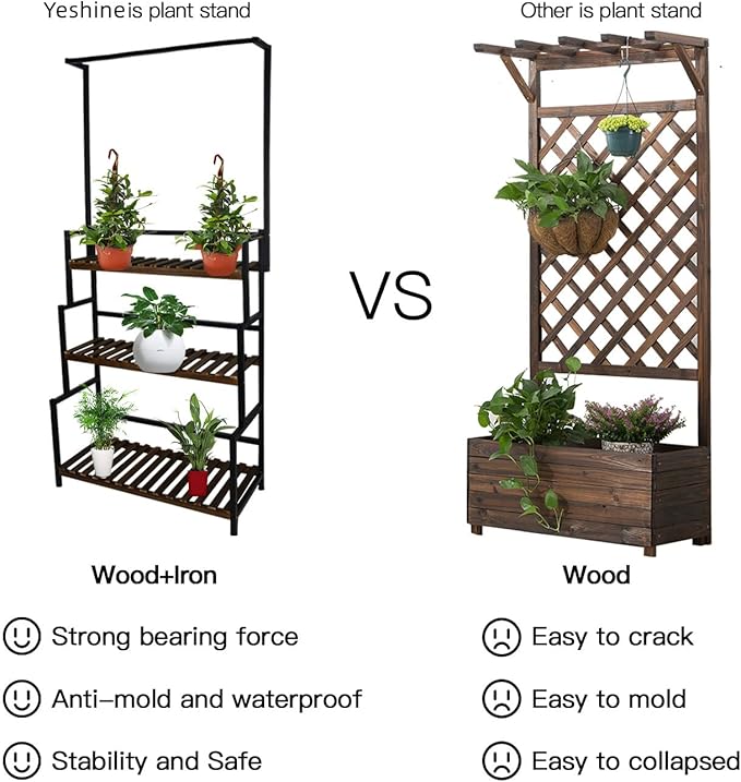 yeshine 3-Tier Hanging Plant Stand Indoor, 68 Inch Tall Metal Plant Shelf for Indoor Multiple Plants, Large Plant Pot Stand Holder, Heavy Duty Ladder Shape Plant Rack for Living Room, Patio, Balcony