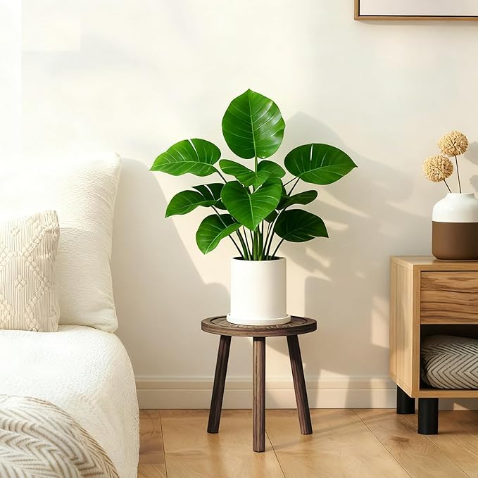3 Pack Plant Stand Indoor Outdoor Mid-Century Modern Plant Stool Wooden Plant Pot Holder Home Decor for Gardening Living Room,Balcony,Office (Heavy Burnt Color, 3 Pack)