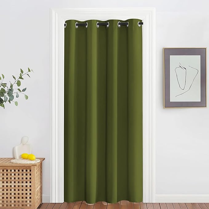 NICETOWN Blackout Doorway Curtain Drape 78 inch Long - Grommet Noise Reducing Thermal Insulated Solid Modern Window Treatments for Bedroom Closet (1 Panel, 52 x 78 Inch, Olive Green)