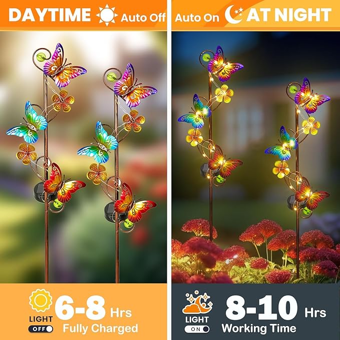 NAN ZAI NAN FANG Butterfly Solar Stake Lights, Waterproof, for Outdoor Decor, Garden,Lawn,Patio or Courtyard, 2 Pack