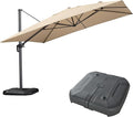 PURPLE LEAF 11.5' X 11.5' Telescopic Patio Umbrella with Base Included Lifting Cantilever Offset Square Large Umbrella for Pool Outdoor Patio Deck Garden Beige