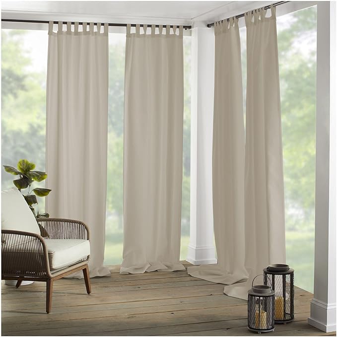 Elrene Home Fashions Matine Weatherproof Tab-Top Indoor/Outdoor Solid Color Curtain Panel for Porch, Pergola, Patio, Deck, 52”W x 84”L, Taupe