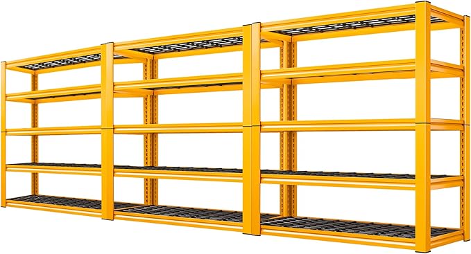 REIBII Garage Shelving Load 3200LBS, 5-Tier Storage Shelves, Adjustable Heavy Duty Metal Shelving Unit for Pantry, Basement, Warehouse, 72" H x 36" W x 16" D H, 3PC