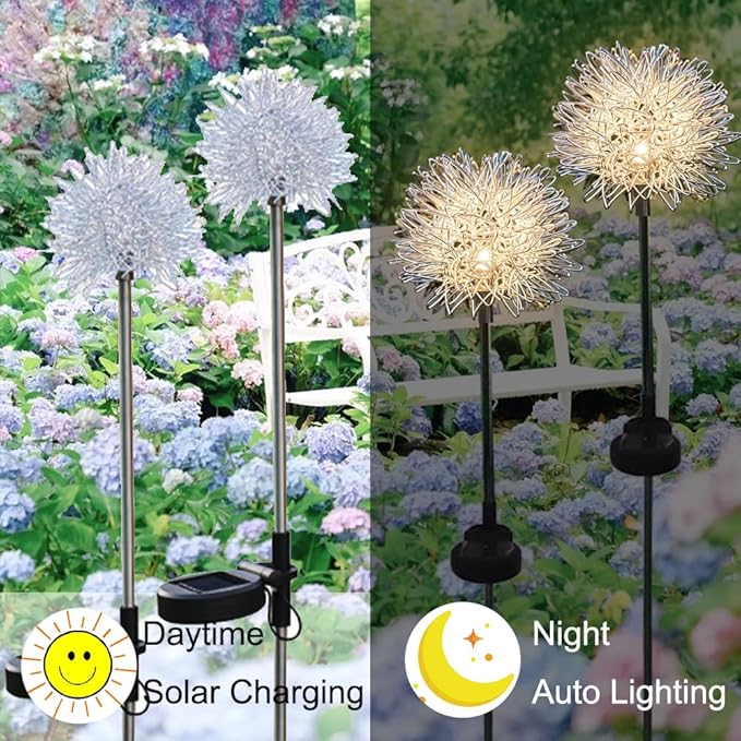 GUOCHENG Dandelion Solar Garden Lights, 4 Pack Solar Metal Dandelion Light, Waterproof Firefly Lights Outdoor for Garden Patio Yard Pathway, Gifts for Women Mother's Day(4pack)