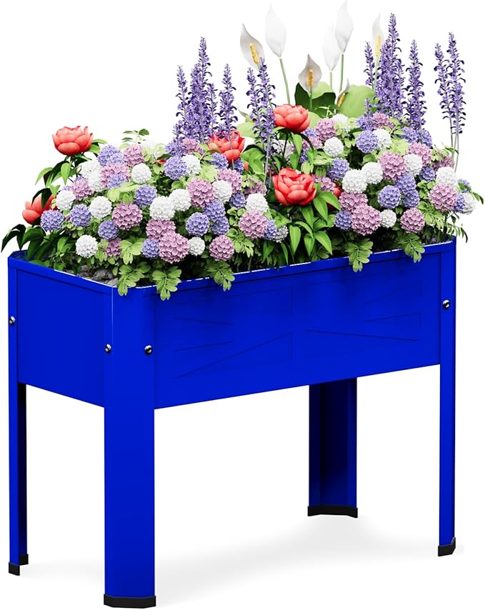 Elevated Metal Planter Box Stand Heavy Duty Raised Garden Bed for Vegetables Flowers Herbs Indoor Outdoor Use, Cobalt Blue