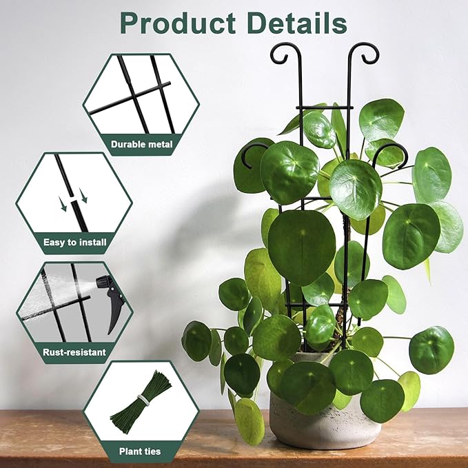 Coomin 23in Taller Plant Trellis for Climbing Plants Indoor, 4P Sturdy Houseplant Trellis for Potted Plants with Ties, Vine Plant Support for Monstera Pothos Ivy, Plant Decor