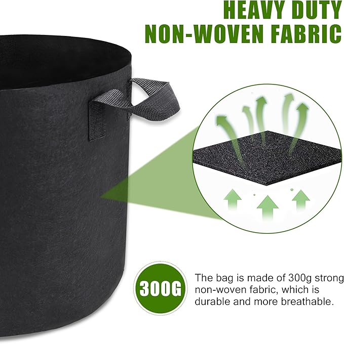 5-Pack 5 Gallon Plant Grow Bags, Heavy Duty Aeration Fabric Pots with Handles for Garden and Planting