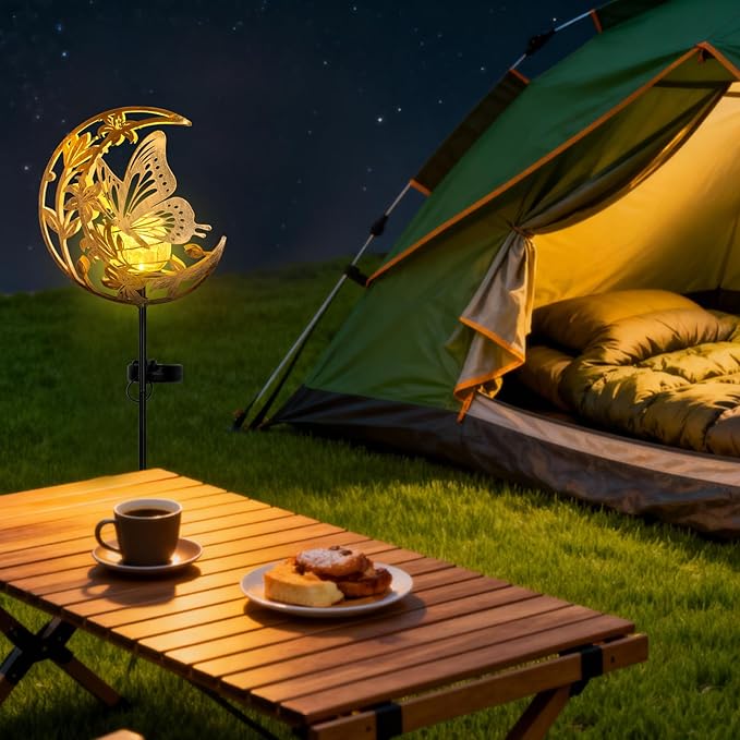 ShangTianFeng Butterfly Lights Outdoor Decor - Moon & Bird SolaGardenLights Waterproof, Auto On/Off Pathway Lighting for Yard/Lawn/Patio, Handcrafted Metal Solar-Stake-Lights for Outside Decorations