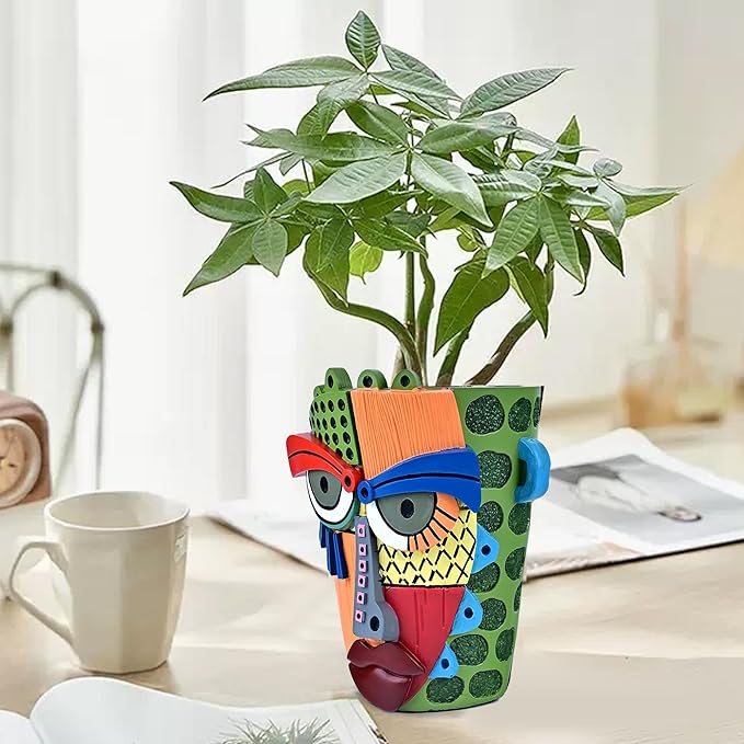 Abstract Face Planter Pots for Plants,Hand-Painted Colorful Flower Pots with Drainage, Indoor Outdoor Garden Decor Gift(Modern,Small)