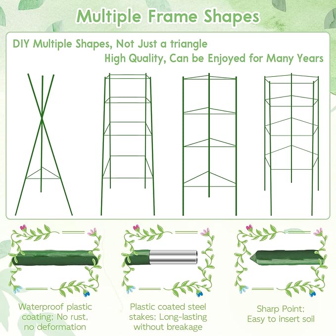 Riare 2 Pack 5.2 FT Tomato Cages for Garden- 63inches Heavy Duty Garden Stakes, Adjustable Tall Tomato Plant Support Tomato Trellis Cage for Pots, Raised Garden Bed, Climbing Vegetables Plants Flowers
