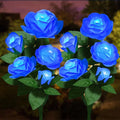 Solar Flower Lights Outdoor - Upgraded Realistic LED Solar Powered Waterproof Lights with 5 Roses, Solar Decorative Stake Light for Garden (Blue, 2 Pack)