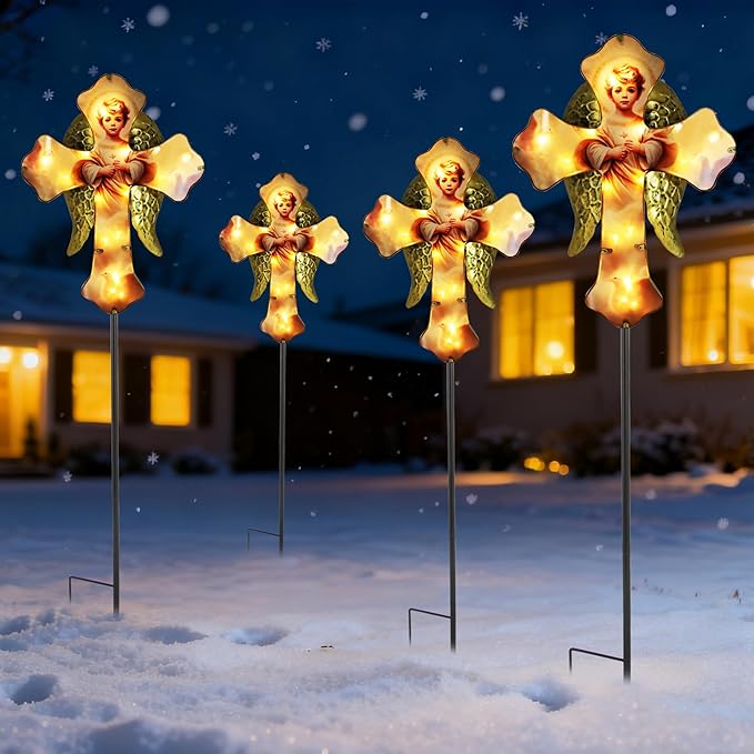 Solar Little Angel, Child Cross Garden Lights for Graves - Angel Wing Memorial Decor, Waterproof Cemetery Solar Stake Lights for Easter, Patio, Yard - Sympathy Gifts for Loved Ones1.