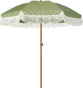 AMMSUN 7ft Patio Umbrella with Fringe Outdoor Tassel Umbrella UPF50+ Premium Steel Pole and Ribs Push Button Tilt, Sage Green