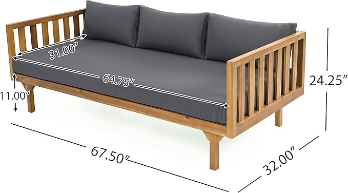 Merax Outdoor 4-Piece Acacia Wood Conversation Set - Patio 3-Seat Loveseat Sofa w/Coushion, 2 Armchair and Round Coffee Table for Backyard, Lawn, Balcony, Teak + Gray