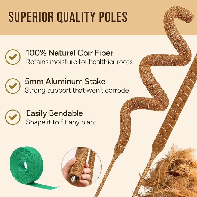 Moss Pole Monstera Plant Support – 2 Pack 28” Bendable Moss Pole Monstera Plant Support, Plant Stakes for Indoor Plants, Tall Plant Sticks Support for Climbing Plants