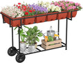 YBING Elevated Garden Bed with Wheels Outdoor 42x17x30in Elevated Raised Planter Box Stand 6 Pocket Herb Garden Planter with Storage Shelf for Balcony Patio, Red