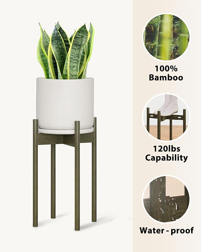 Adjustable Plant Stand Indoor, Bamboo Plant Stand Fits 8 9 10 11 12 Inches, Small Corner Planter Holder for Indoor Plants, Single Floor Plant Stands for Living Room Balcony, Tea Brown Tall