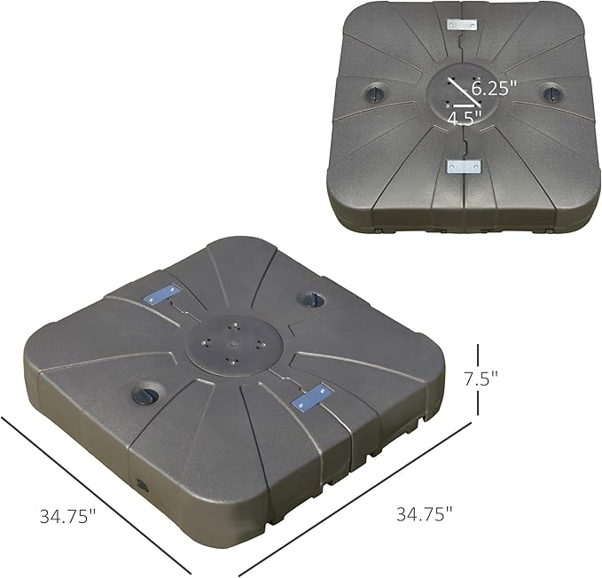 Outsunny Square Cantilever Patio Umbrella Base with 4 Wheels for Easy Moving, Heavy Duty Umbrella Stand Weight, 330 lb Capacity Sand or 249 lb Capacity Water, Coffee
