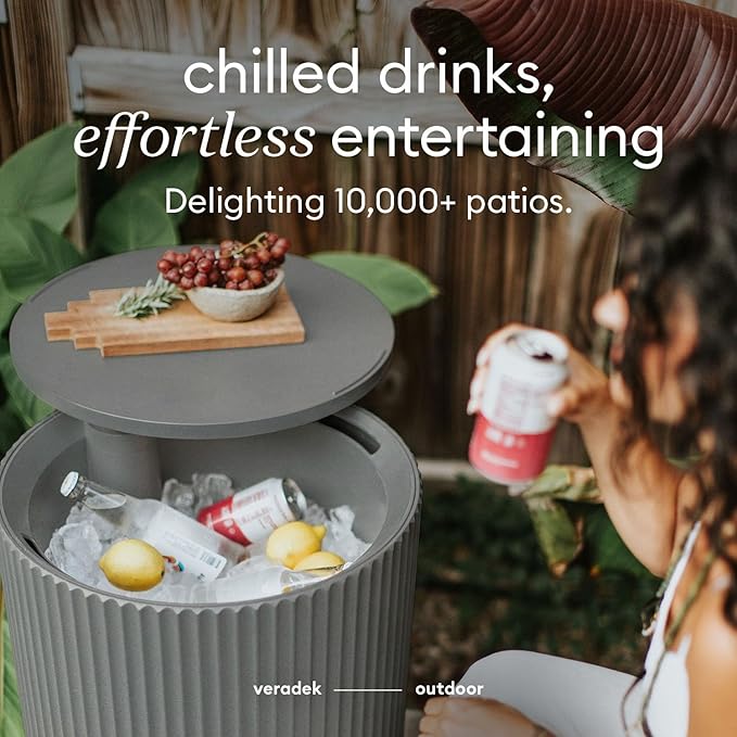 Veradek 21in Outdoor Cooler Side Table, Modern, Stone-Plastic Composite, Gray, Weather Resistant, Made in Canada