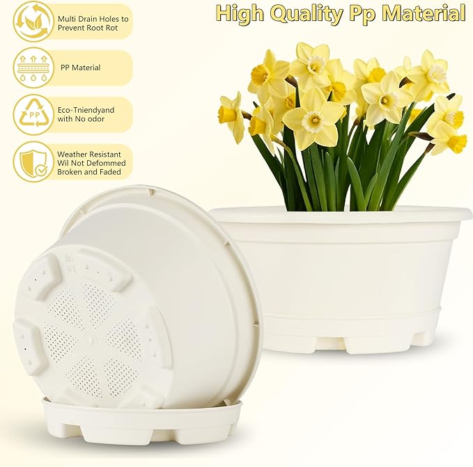5 Pack 8.5 inch Plant Pot,Outdoor Flower Pots,Plastic pots for Plants Indoor with Drainage Holes and Trays, Decorative Garden Containers Sets for Houseplants
