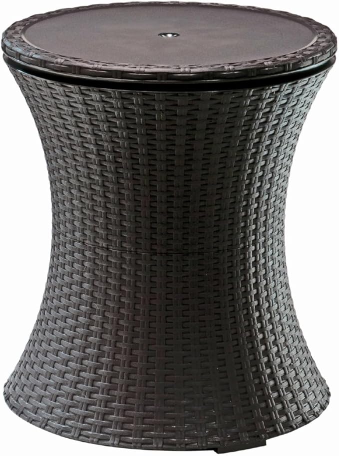 Keter Pacific Cool Bar Outdoor Patio Furniture and Hot Tub Side Table with 7.5 Gallon Beer and Wine Cooler, Espresso Brown